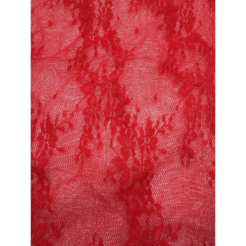 MEROKEETY Red Sheer Lace Top Long Sleeve Y2K Mesh Stretch Fitted‎ Size M - Picture 5 of 6